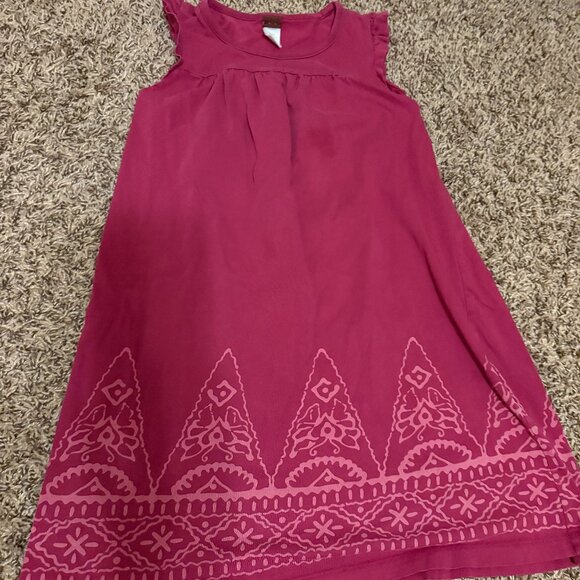 Tea Collection Dress 8 Maroon Geometric Print Short Flutter Sleeves 100% Cotton - Picture 1 of 3